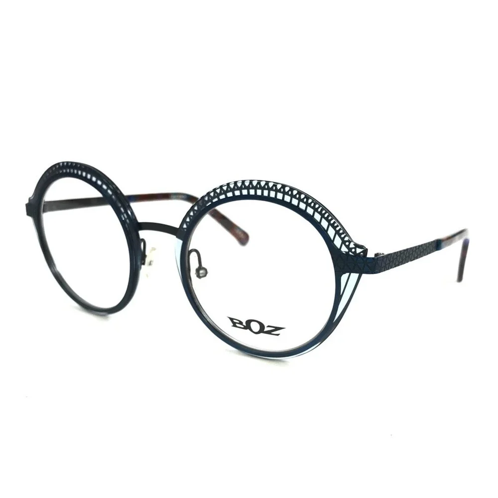 BOZ Eyeglasses Frames ITZA 2035 Blue Brushed Blue Navy Round Webbed 48-21-140